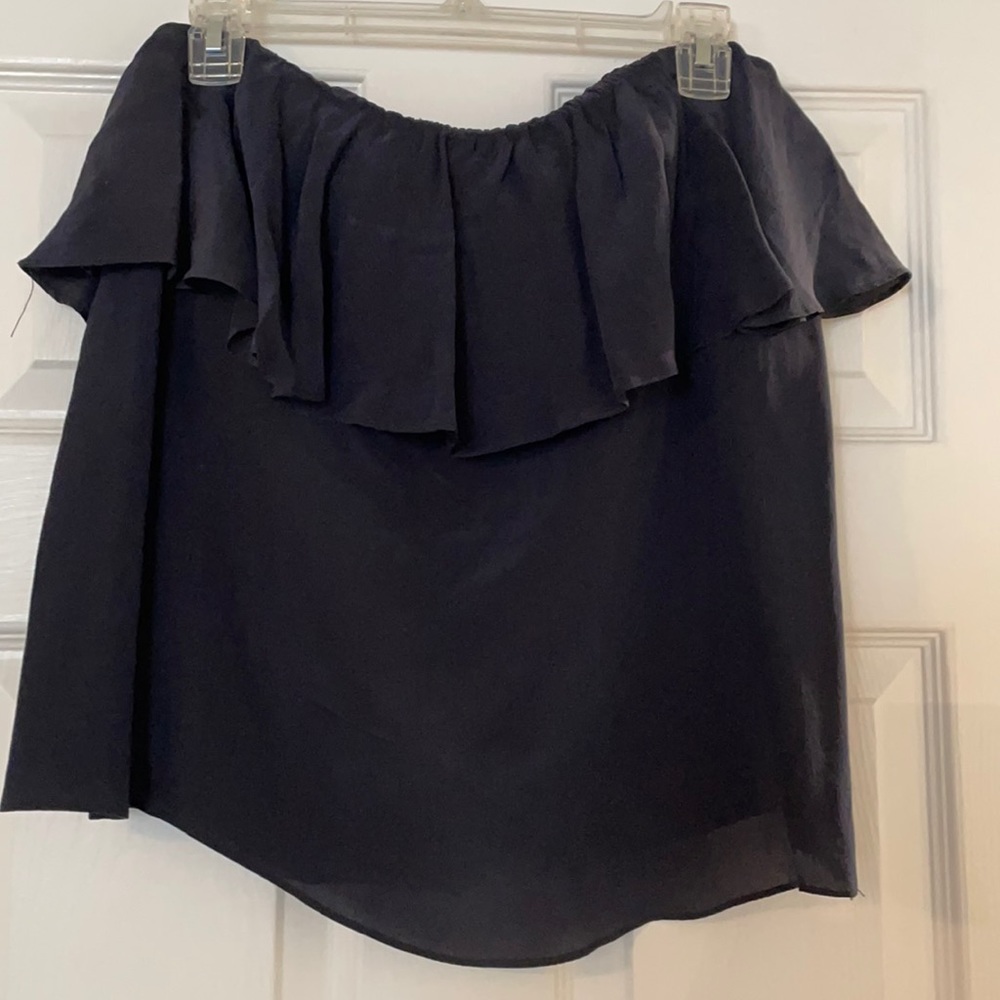 Navy silk tube top with ruffle